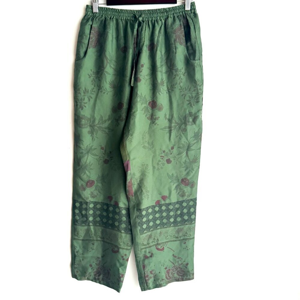 Pierre Louis Mascia Green Floral Silk Trousers M